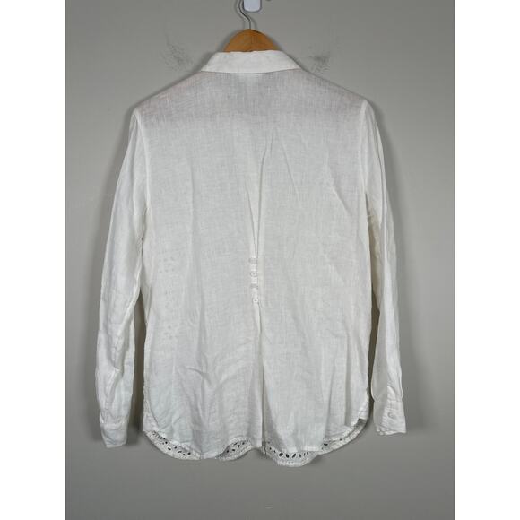 J Jill Love Linen White Button Down Shirt Embroidered Eyelet Linen Womens Size S - Picture 4 of 9